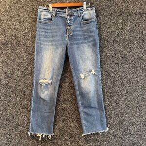 KUT from the Kloth Rachael High Rise Fab Ab Mom Jean Distressed Frayed Hem 14
